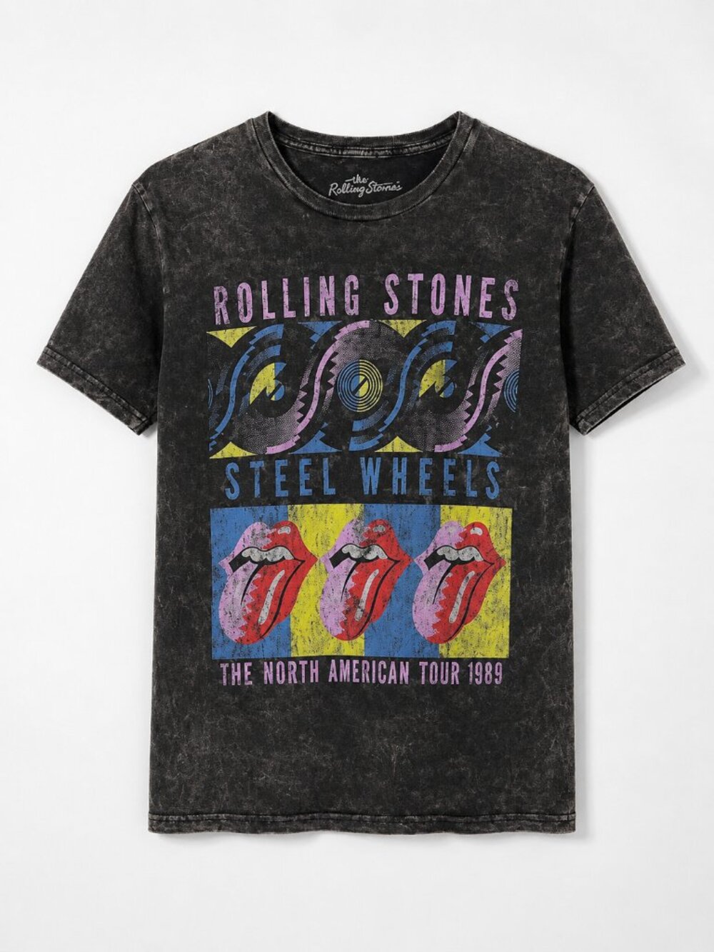 Rolling Stones Steel Wheels 1989 Acid Wash Graphic Band Tee Vintage Style Cotton